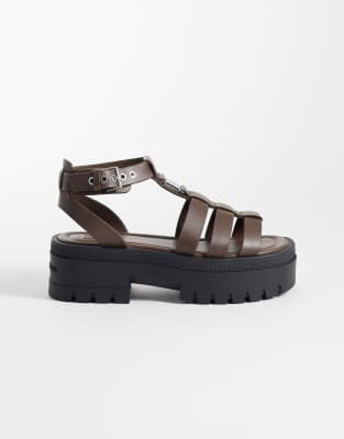 Tommy Jeans real leather chunky sandals in brown