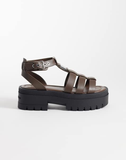 Tommy Jeans real leather chunky sandals in brown - view 1