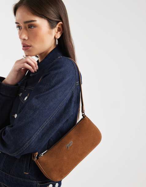 Tommy Jeans real suede shoulder bag in tan - view 1