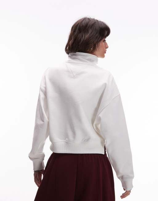 Tommy Jeans - Rechte sweater met 1/4 rits en vlaglogo in ecru, 3 van 4