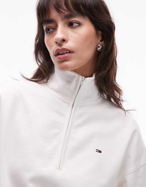 Tommy Jeans - Rechte sweater met 1/4 rits en vlaglogo in ecru, 4 van 4