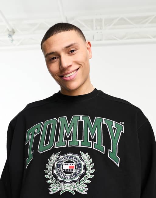Tommy Jeans - Rechte sweater met print en ronde hals in zwart