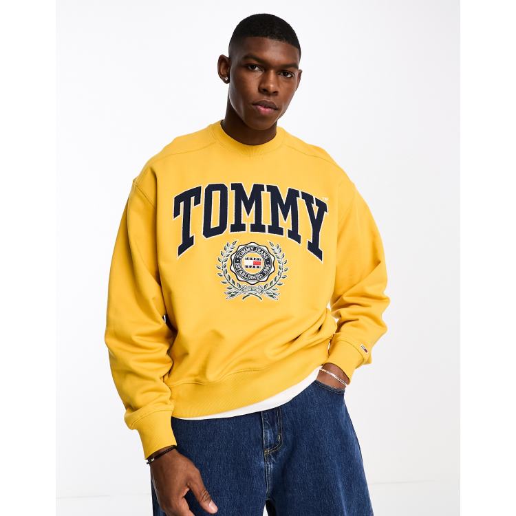 Hoodie Tommy Jeans Trui Geel Sweatshirt Met Contrasterende