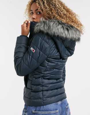 tommy jeans faux fur hood puffer coat