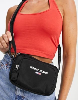 Tommy Jeans polyester flag logo cross body bag in black - BLACK