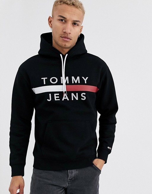 Tommy Jeans reflective flag logo hoodie in black