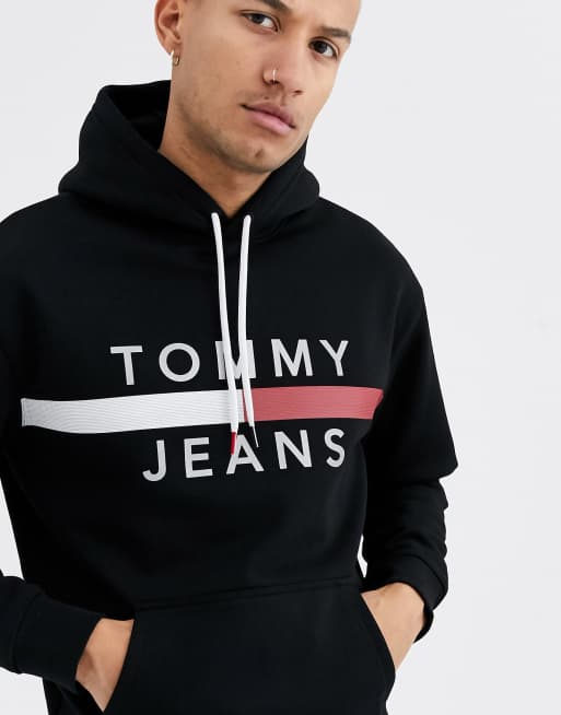 Tommy Jeans reflective flag logo hoodie in black