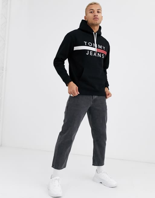 Tommy Jeans reflective flag logo hoodie in black