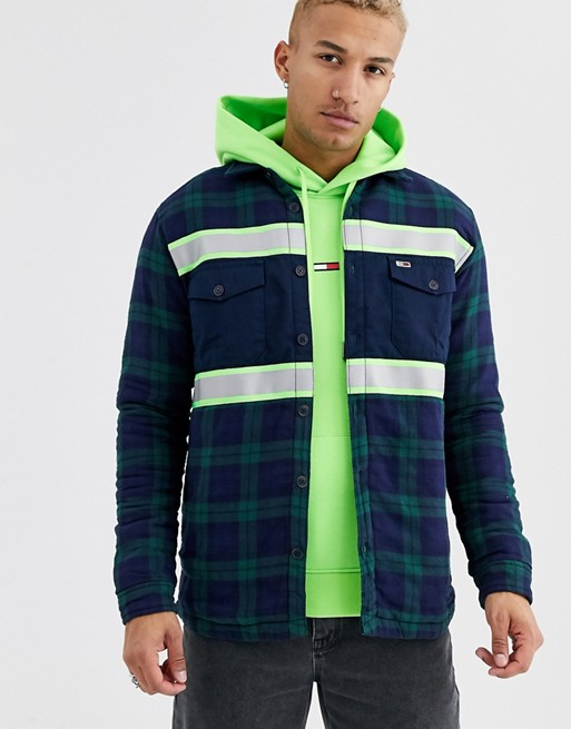 Tommy Jeans reflective stripe check overshirt in navy