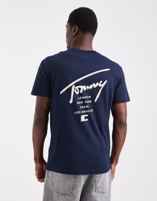 Tommy Jeans Regular Back Print Signature T-shirt In Blue