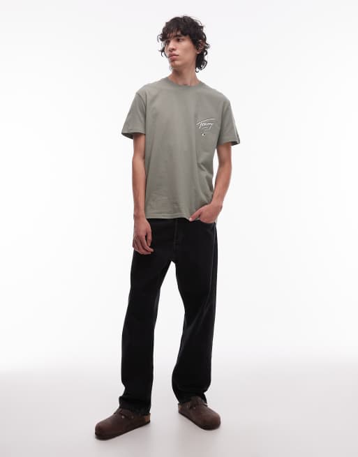 Tommy Jeans regular back print signature t-shirt in sage green, 2 of 5