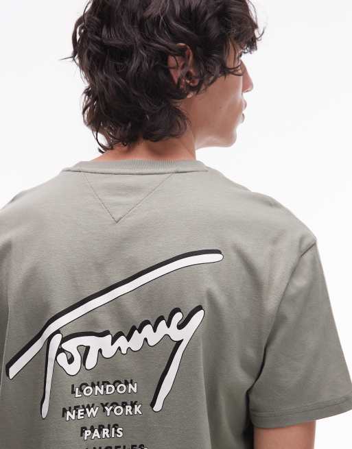 Tommy Jeans regular back print signature t-shirt in sage green, 5 of 5