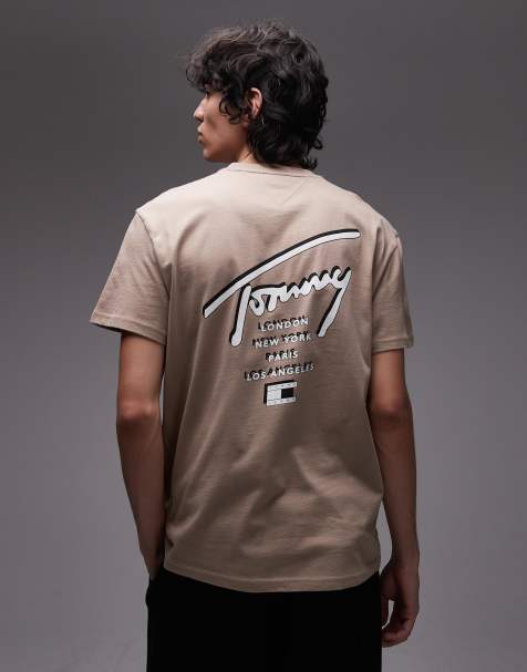Tommy Jeans regular back print signature t-shirt in taupe