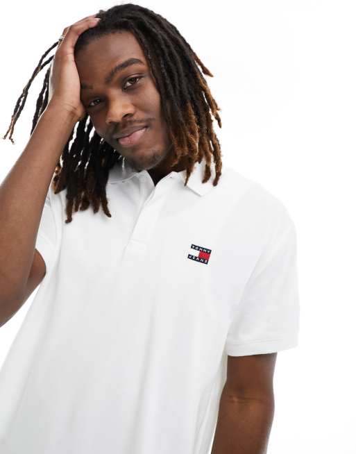 Tommy Jeans regular badge logo polo shirt in white