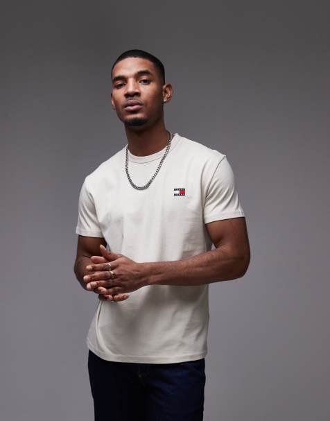 Tommy Jeans regular badge logo t-shirt in off white - view 1