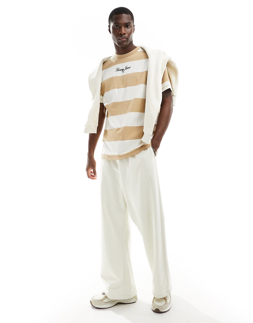 Tommy Jeans regular bold stripe t-shirt in sand multi-Neutral