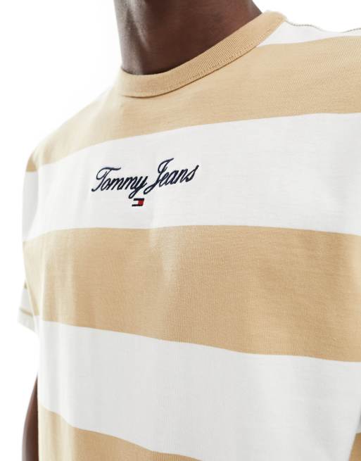 [ JEANS] Bold Stripe T-shirt ★大人気★ Tommy Jeans regular bold stripe T-shirt in sand multi | ASOS