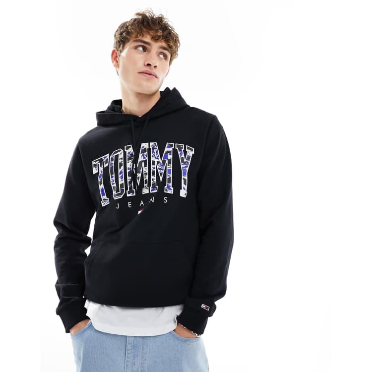 Tommy Jeans regular camo new varsity logo hoodie in black