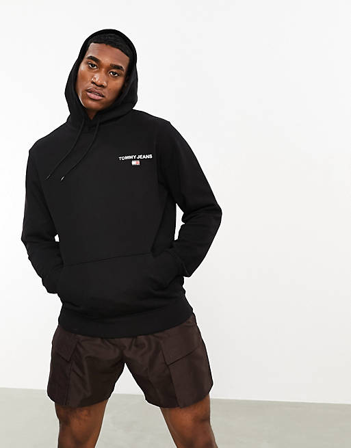 Tommy Jeans regular entry logo graphic hoodie in black | ASOS
