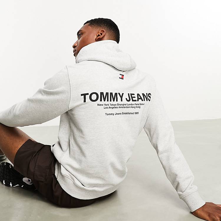 Tommy Jeans regular entry logo graphic hoodie in light grey | ASOS