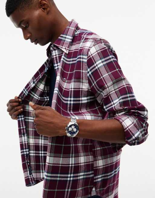 Tommy Jeans Regular fit check brushed flannel shirt in calypso berry check, 3 of 6