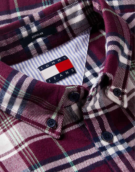 Tommy Jeans Regular fit check brushed flannel shirt in calypso berry check, 6 of 6