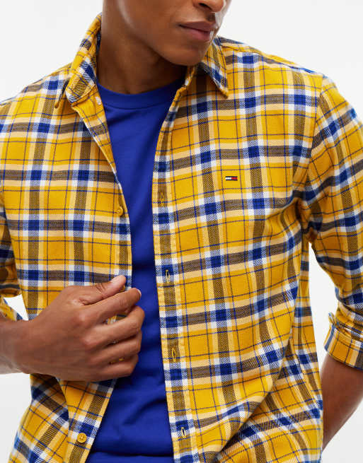 Tommy Jeans Regular fit check brushed flannel shirt in countryside yellow check, 3 of 6