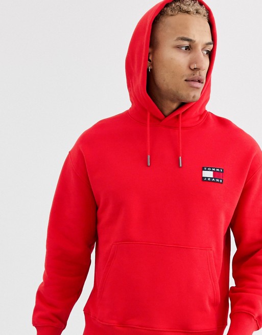 Tommy Jeans regular fit hoodie in red with large flag logo