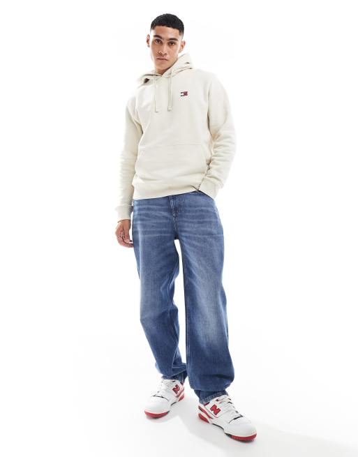 Tommy Jeans - Regular-fit hoodie met badge in gebroken wit