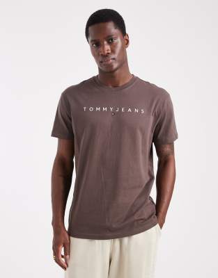 Tommy Jeans Regular Fit Linear Logo T-shirt In Brown