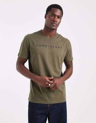Tommy Jeans Regular Fit Linear Logo T-shirt In Green