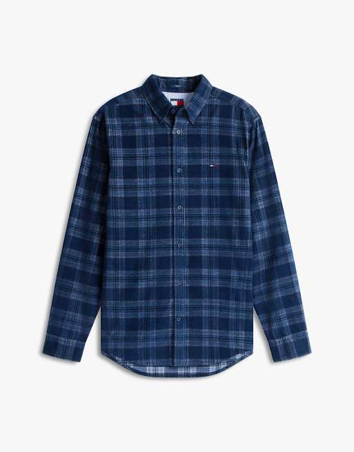 Tommy Jeans Regular fit prince of wales check corduroy shirt in dark blue