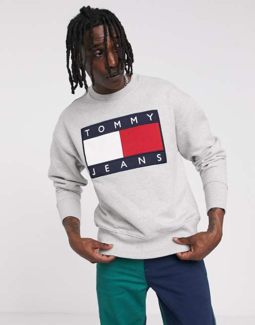 Tommy Jeans regular fit sweatshirt in gray with large chest flag