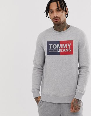 Tommy Jeans regular fit sweatshirt with essential logo in light grey | ASOS
