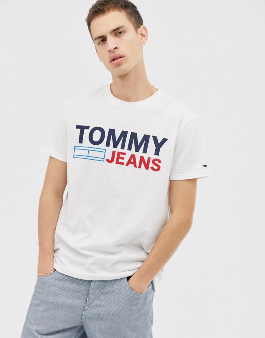 Tommy Jeans - Regular-fit T-shirt met vlaglogo op de borst in wit