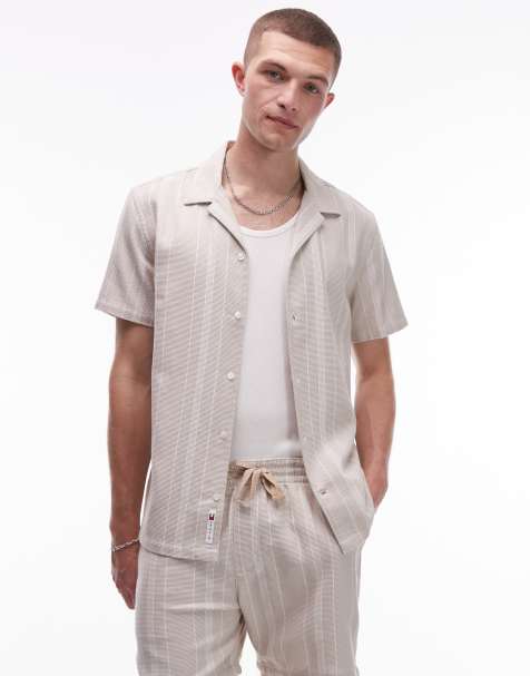 Tommy Jeans Regular fit textured short sleeve shirt in beige - view 1