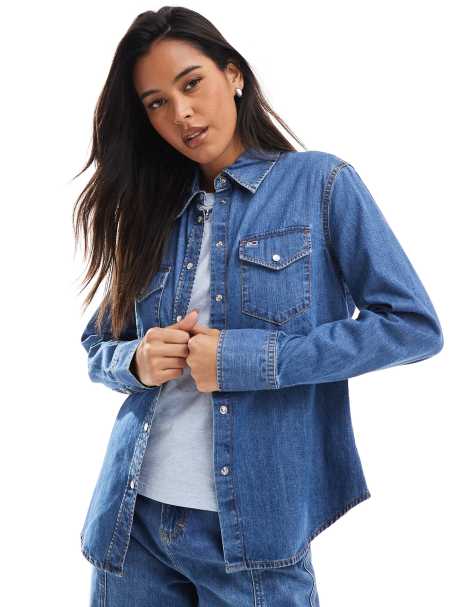 Tommy Jeans Regular fit western denim shirt in dark blue - view 1
