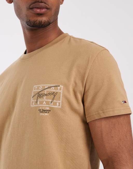 Tommy Jeans regular flag logo with signature detail t-shirt in brown , 5 of 5