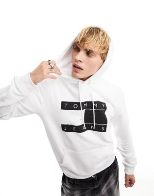 Tommy Jeans regular flag spray paint logo hoodie in white - ASOS Price Checker