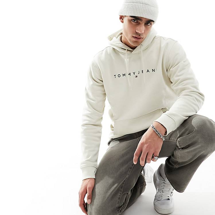 HkgolferShops | Tommy Jeans regular linear logo hoodie in beige | tommy  hilfiger sapatos tamanho 5 verde