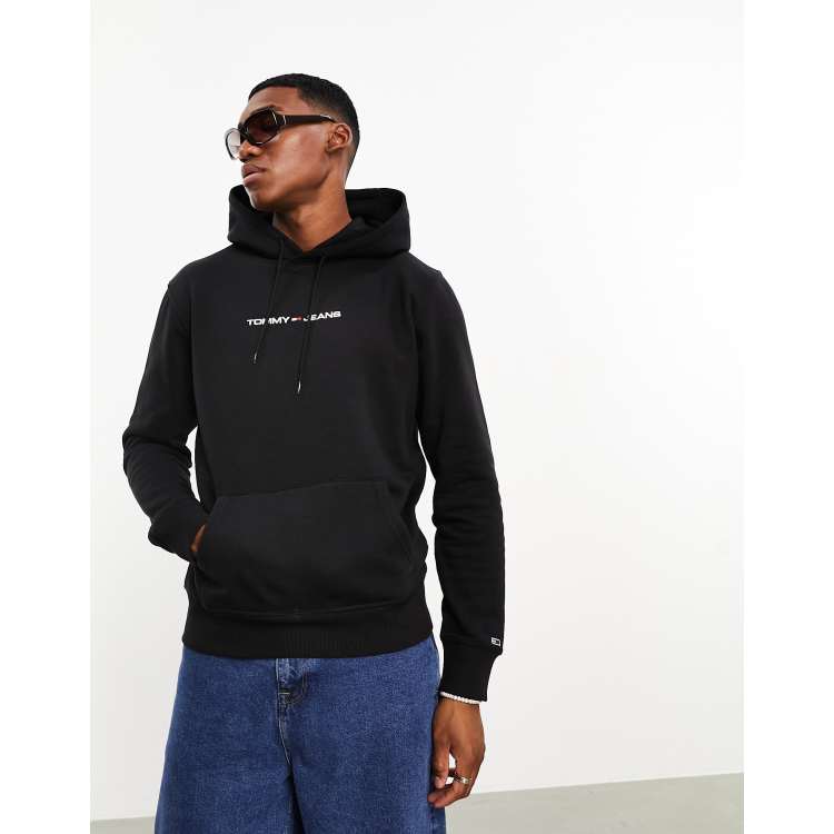 Tommy Jeans regular linear logo hoodie in black | ASOS