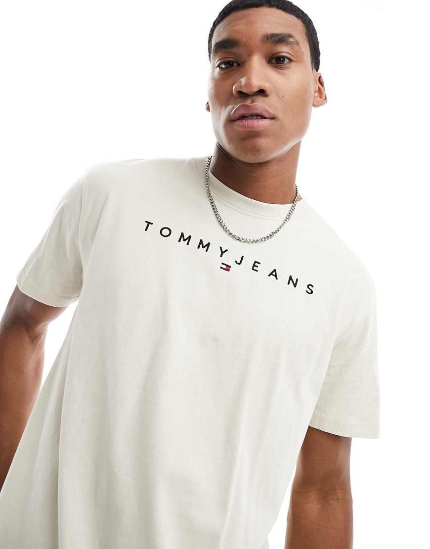 Tommy Jeans regular linear logo t-shirt in beige-White