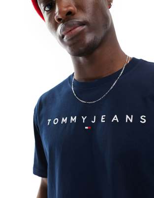 Tommy Jeans Regular Linear Logo T-shirt In Navy