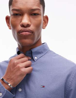 Tommy Jeans Regular Linen Blend Long Sleeve Shirt In Blue