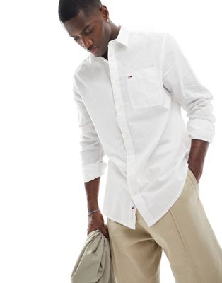 regular linen blend shirt in white