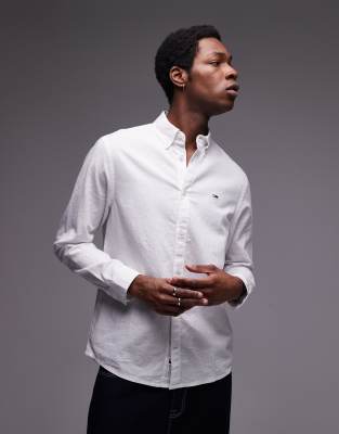 asos Tommy Jeans regular linen long sleeve shirt in white
