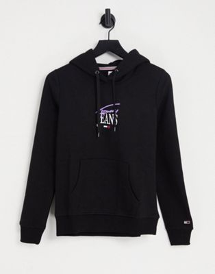 Tommy Jeans regular logo hoodie in black - ASOS Price Checker