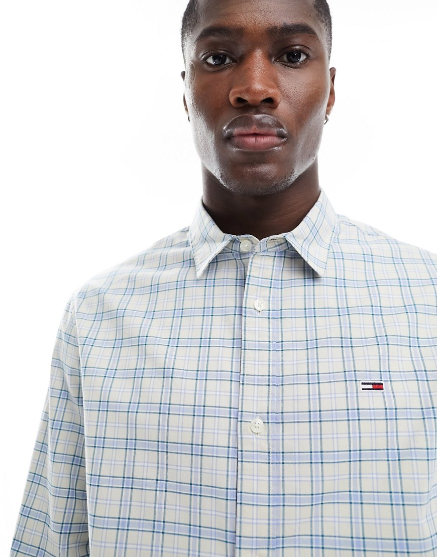 Tommy Jeans regular oxford check shirt in off white-Neutral