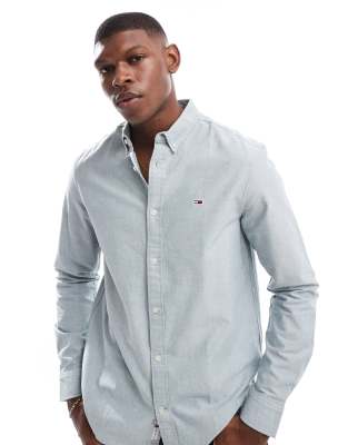 Tommy Jeans regular oxford shirt in blue marl-Green