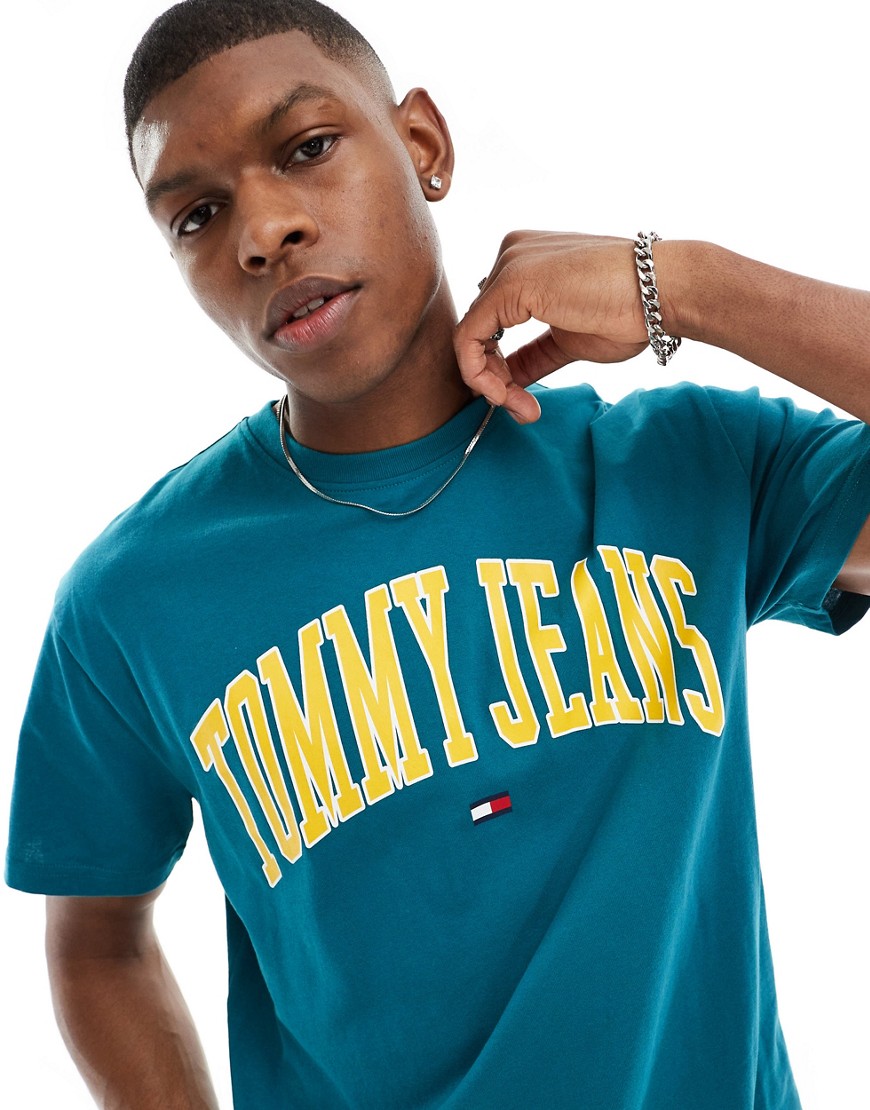 Tommy Jeans regular popcolour varsity t-shirt in teal-Green